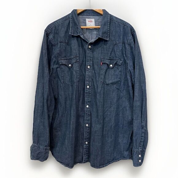 Levi's Other - Levis Shirt Mens 2XL Pearl Snap Denim Western Dark Wash Blue Pockets Standard